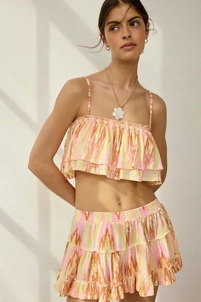 Out From Under Summer Lovin' Printed Tiered Ruffle Skirt 2-piece Set In Coral, Women's At Urban Outfitters In Multi