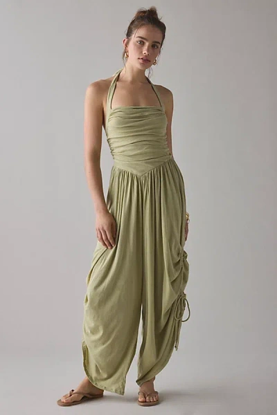 Out From Under Sunkissed Ruched Barrel Leg Jumpsuit In Green, Women's At Urban Outfitters