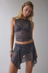 Out From Under Sunny Sheer Lace Crop Tank Top + Micro Skirt Slip Set In Charcoal, Women's At Urban Outfitters