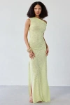 Out From Under Sunset Swit Semi-sheer Off-shoulder Slip Maxi Dress In Light Yellow, Women's At Urban Outfitters In Green