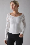 Out From Under Suraya Pointelle + Ribbed Seamless Knit Long Sleeve Top In Ivory, Women's At Urban Outfitters In White