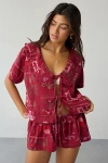 Out From Under Sweet Dreams Tie-front Top + Micro Short Pj Set In Berry, Women's At Urban Outfitters In Purple