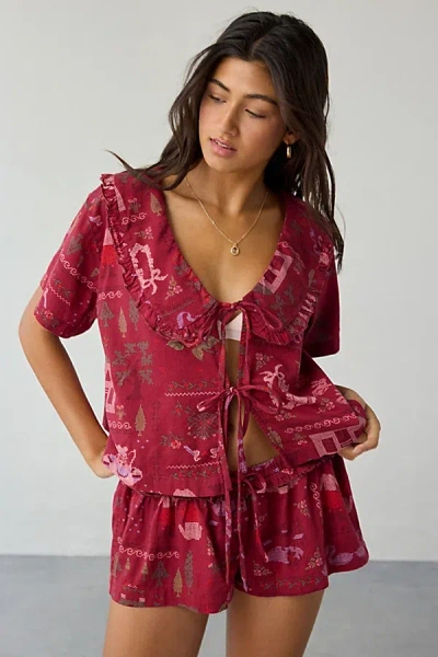 Out From Under Sweet Dreams Tie-front Top + Micro Short Pj Set In Berry, Women's At Urban Outfitters In Purple