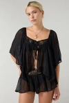 Out From Under Sweet Like Honey Sheer Lace Trim 2-piece Set Top In Black, Women's At Urban Outfitters