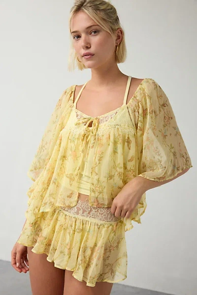 Out From Under Sweet Like Honey Sheer Lace Trim 2-piece Set Top In Light Yellow, Women's At Urban Outfitters