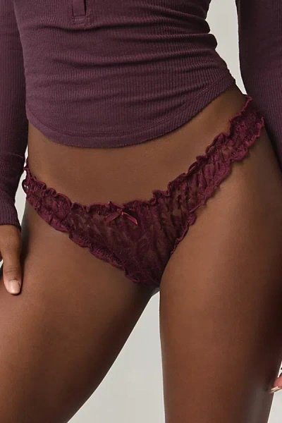 Out From Under Sweet Pea Ruffle Lace Thong In Maroon, Women's At Urban Outfitters In Burgundy