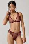 Out From Under Sweet Tease Swiss Dot Mesh Plunge Bralette In Maroon, Women's At Urban Outfitters In Burgundy
