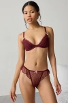 Out From Under Sweet Tease Swiss Dot Mesh Push-up Bra In Maroon, Women's At Urban Outfitters In Burgundy