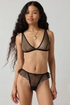 Out From Under Sweet Tease Swiss Dot Mesh Ruffle Thong In Black, Women's At Urban Outfitters