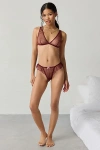 Out From Under Sweet Tease Swiss Dot Mesh Ruffle Thong In Maroon, Women's At Urban Outfitters In Burgundy