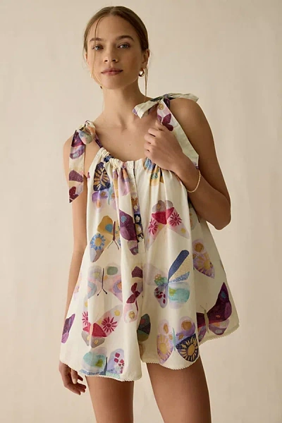 Out From Under Sweetie Pie Tie-strap Cotton Sleep Dress In Cream, Women's At Urban Outfitters In Multi