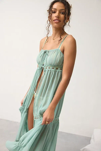 Out From Under Swept Away Split-front Flyaway Sheer Chiffon Slip In Light Green, Women's At Urban Outfitters
