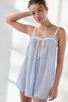 Out From Under Sylvie Semi-sheer Chiffon Ruffle Romper In Light Blue, Women's At Urban Outfitters