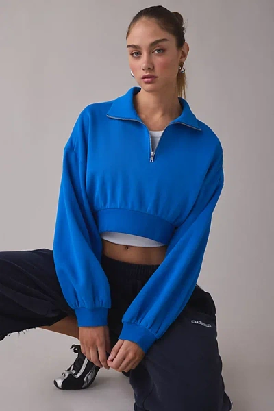 Out From Under Take It Easy Cropped Quarter Zip Pullover Top In Blue, Women's At Urban Outfitters