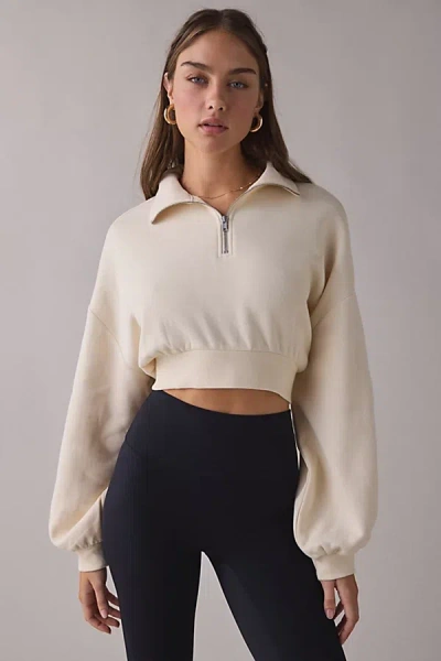 Out From Under Take It Easy Cropped Quarter Zip Pullover Top In Ivory, Women's At Urban Outfitters In Gold
