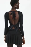 Out From Under Tango Swiss Dotted Open Back Bodysuit In Black, Women's At Urban Outfitters