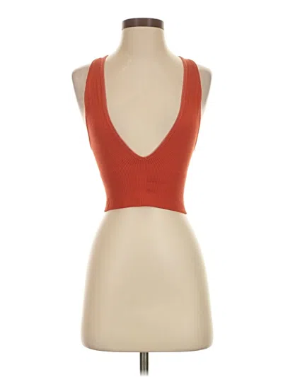 Pre-owned Out From Under Tank Top Orange Solid Pattern Halter Neckline Tops