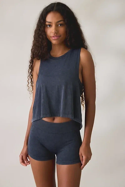 Out From Under Tara Cropped Racerback Tank Top In Black, Women's At Urban Outfitters In Blue