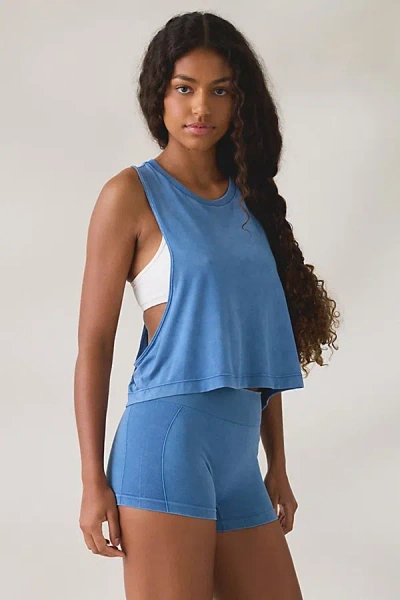 Out From Under Tara Cropped Racerback Tank Top In Slate, Women's At Urban Outfitters In Blue
