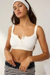 Out From Under Tripp Waffle Knit Henley Bra Top In Ivory, Women's At Urban Outfitters In White