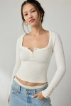 Out From Under Tripp Waffle Knit Long Sleeve Henley Top In White, Women's At Urban Outfitters