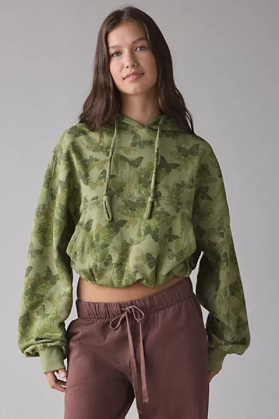 Out From Under Try Me Bubble Hoodie Sweatshirt In Butterfly Camo, Women's At Urban Outfitters In Green