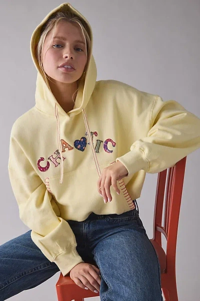 Out From Under Try Me Chaotic Applique Graphic Bubble Hoodie Sweatshirt In Light Yellow, Women's At Urban Outfitter