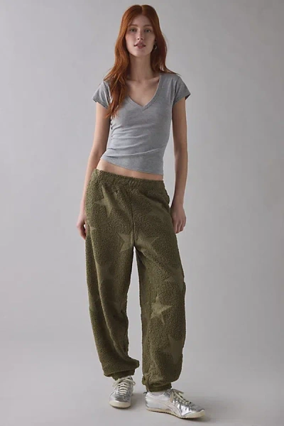 Out From Under Try Me Piled Fleece Slim Jogger Sweatpant In Olive, Women's At Urban Outfitters In Green