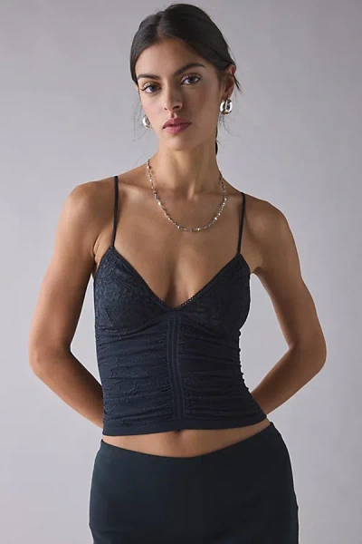 Out From Under Tula Seamless Knit Lace Trim Cropped Cami In Black, Women's At Urban Outfitters