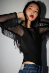 Out From Under Western Fringe Mesh Bodysuit In Black, Women's At Urban Outfitters In Black