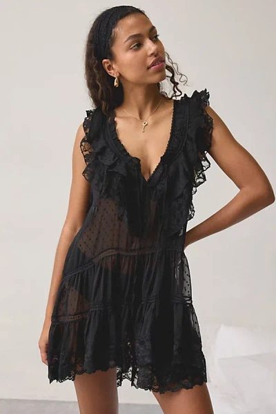 Out From Under Wildflower Sheer Lace Trim Sleep Dress In Black, Women's At Urban Outfitters