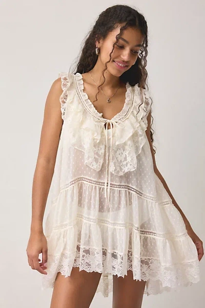 Out From Under Wildflower Sheer Lace Trim Sleep Dress In Ivory, Women's At Urban Outfitters In White