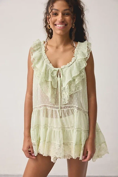 Out From Under Wildflower Sheer Lace Trim Sleep Dress In Meadow Mist, Women's At Urban Outfitters In Green