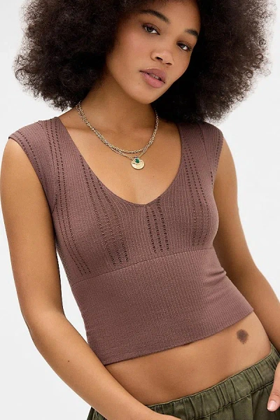 Out From Under Winnie Cap Sleeve Top In Chocolate At Urban Outfitters