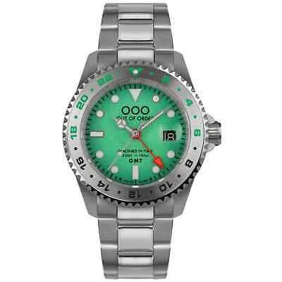 Pre-owned Out Of Order 001-19.ve.ss Men's Venezia Ultra Brushed Gmt Wristwatch In Silver/green