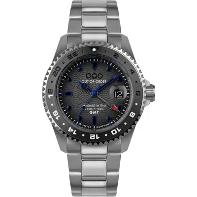 Out Of Order Swiss Movement Gmt Tokyo Shibuya Ultra Brushed Bracelet Watch, 44mm In Black