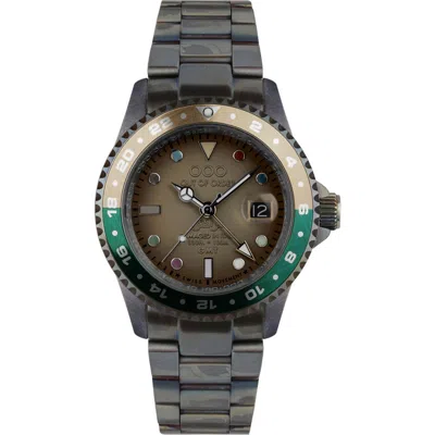 Out Of Order Swiss Movement Gmt Tokyo Shibuya Ultra Brushed Bracelet Watch, 44mm In Light Brown And Green