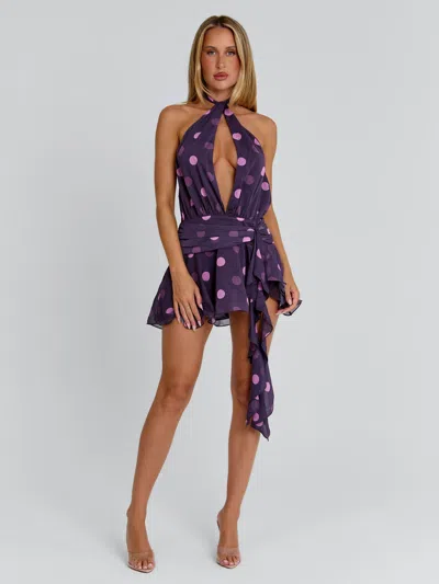 Outcast Alasia Mini Dress Deep Mauve Polka Dot