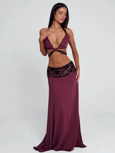 Outcast Aluna Maxi Skirt Burgundy