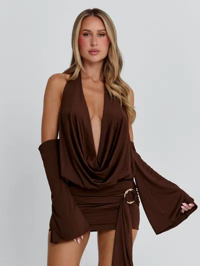 Outcast Celina Mini Dress Chocolate In Multi