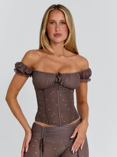 Outcast Corala Corset Top Chocolate Polka Dot