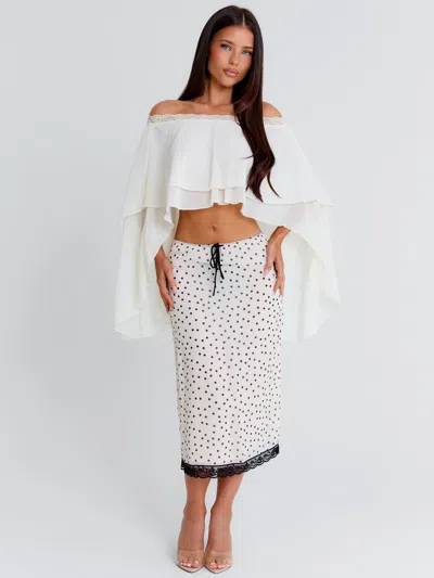 Outcast Elaina Midi Skirt Cream Polka Dot