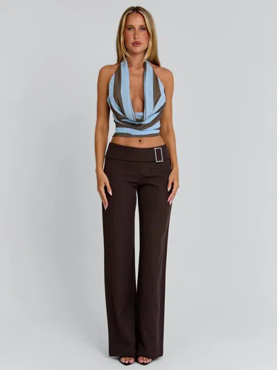 Outcast Elysa Pant Brown Pinstripe In Blue