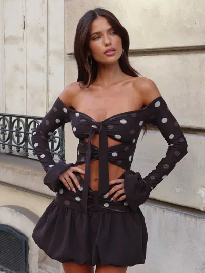 Outcast Elysha Mini Dress Choc Polka Dot