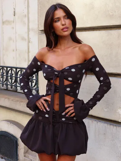Outcast Elysha Mini Dress Choc Polka Dot In Black