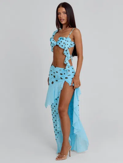 Outcast Farwin Maxi Skirt Blue Polka Dot