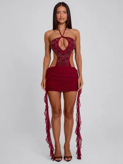 Outcast Geraldine Mini Dress Burgundy