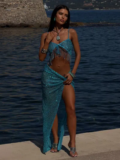 Outcast Harrper Maxi Skirt Turquoise In Blue