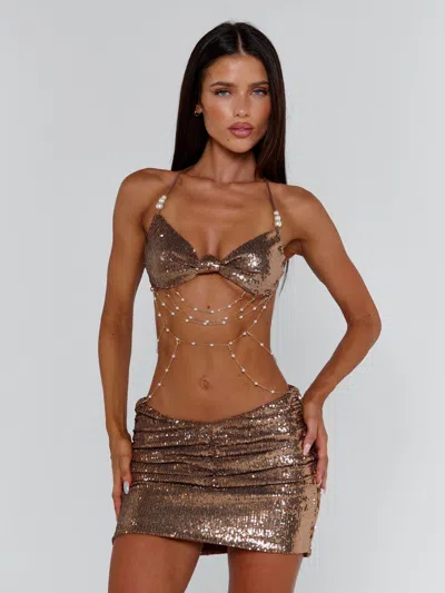 Outcast Kella Mini Dress Bronze In Brown