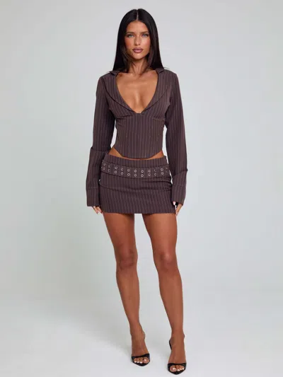 Outcast Kessia Mini Skirt Brown Pinstripe In Animal Print
